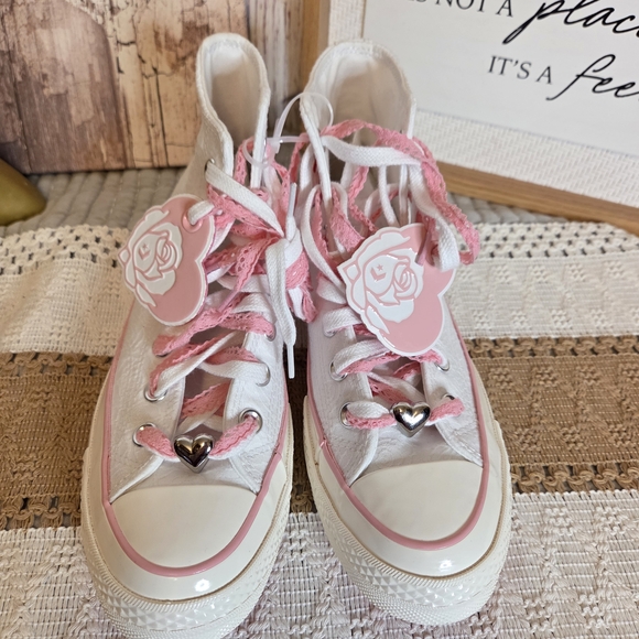 Converse Vintage White and Pink High-Top Sneakers - Picture 4 of 8